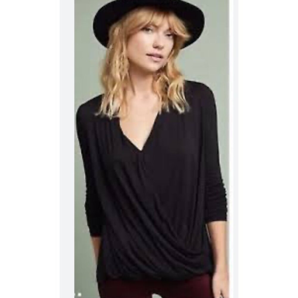 Anthropologie Akemi + Kin Black Long Sleeve Drape Wrap Top